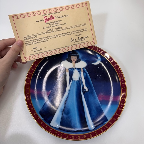 Barbie Other - Barbie The 1965 Midnight Blue Collector Plate Mary E. Lambert 1990 COA